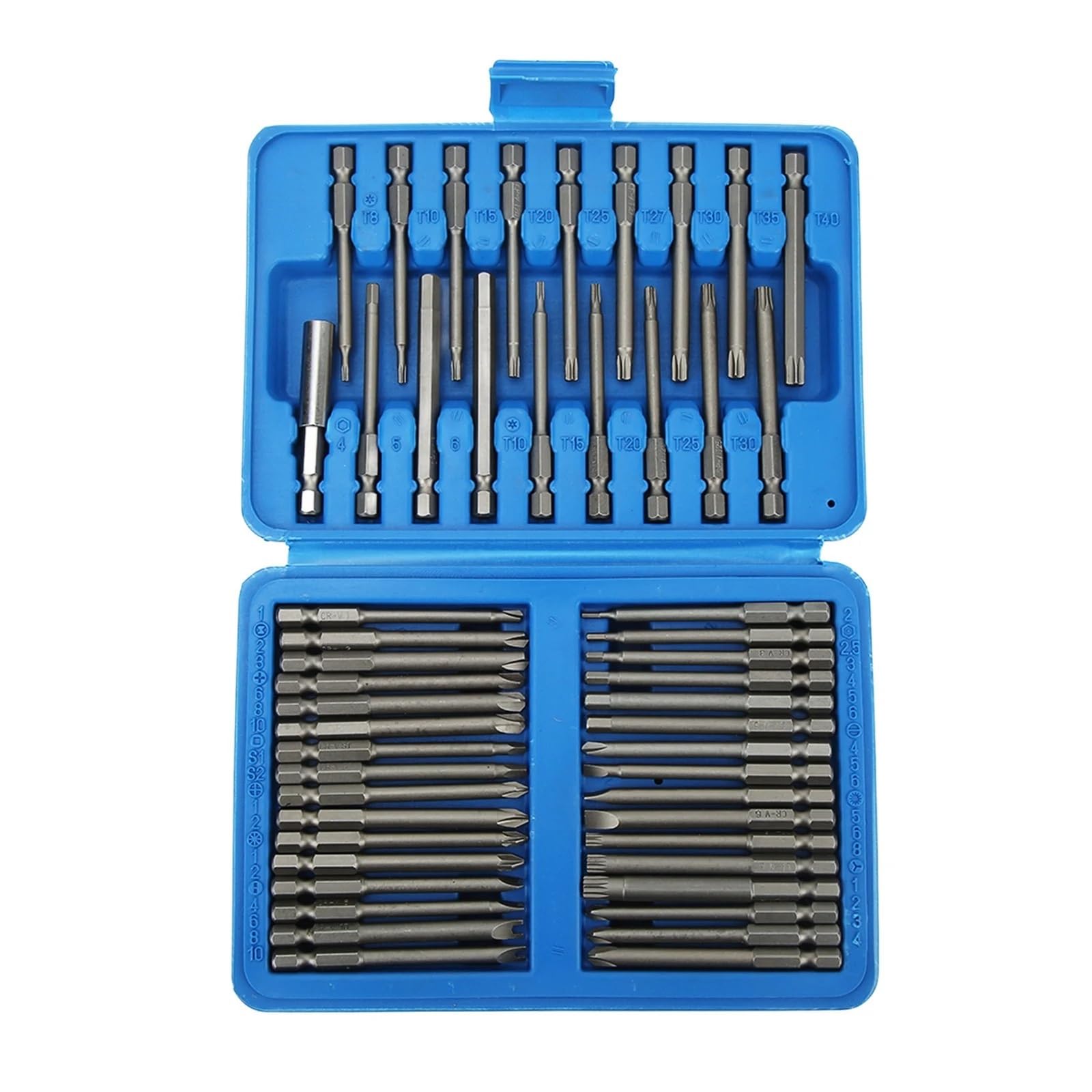 Juego de puntas Extra largas 50 Uds., destornillador Torq embrague estriadas hexagonales planas y cuadradas, varios tamaños