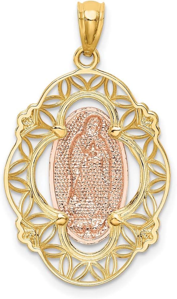 Our Lady Of Guadalupe Pendant with Accented Border in Real 14k Gold - Image 4