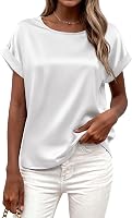 BTFBM Women's Satin Short Sleeve Blouses - Dressy Casual Crewneck Tops for Summer Spring Work Business Outfits
