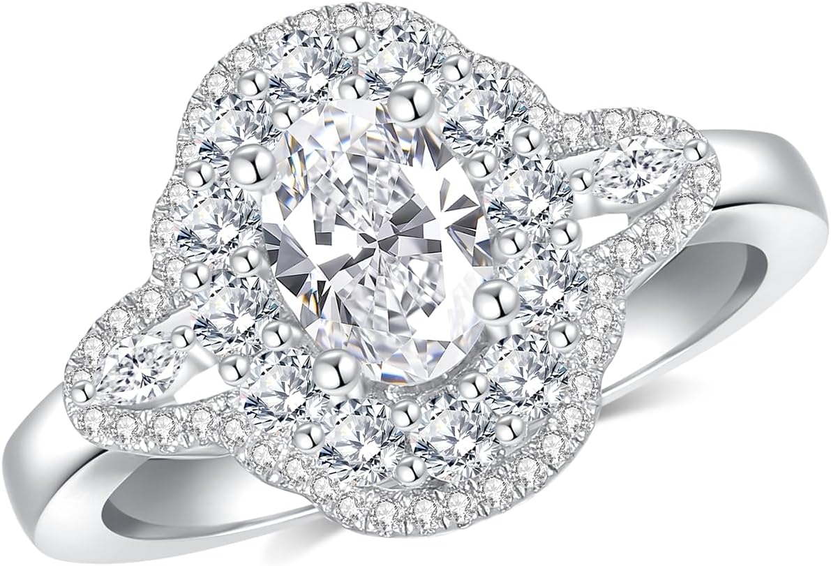 Oval Moissanite Engagement Ring 18 K white glod Plated 925 Sterling Silver Rings Retro Rings for Women Jewelry Gifts