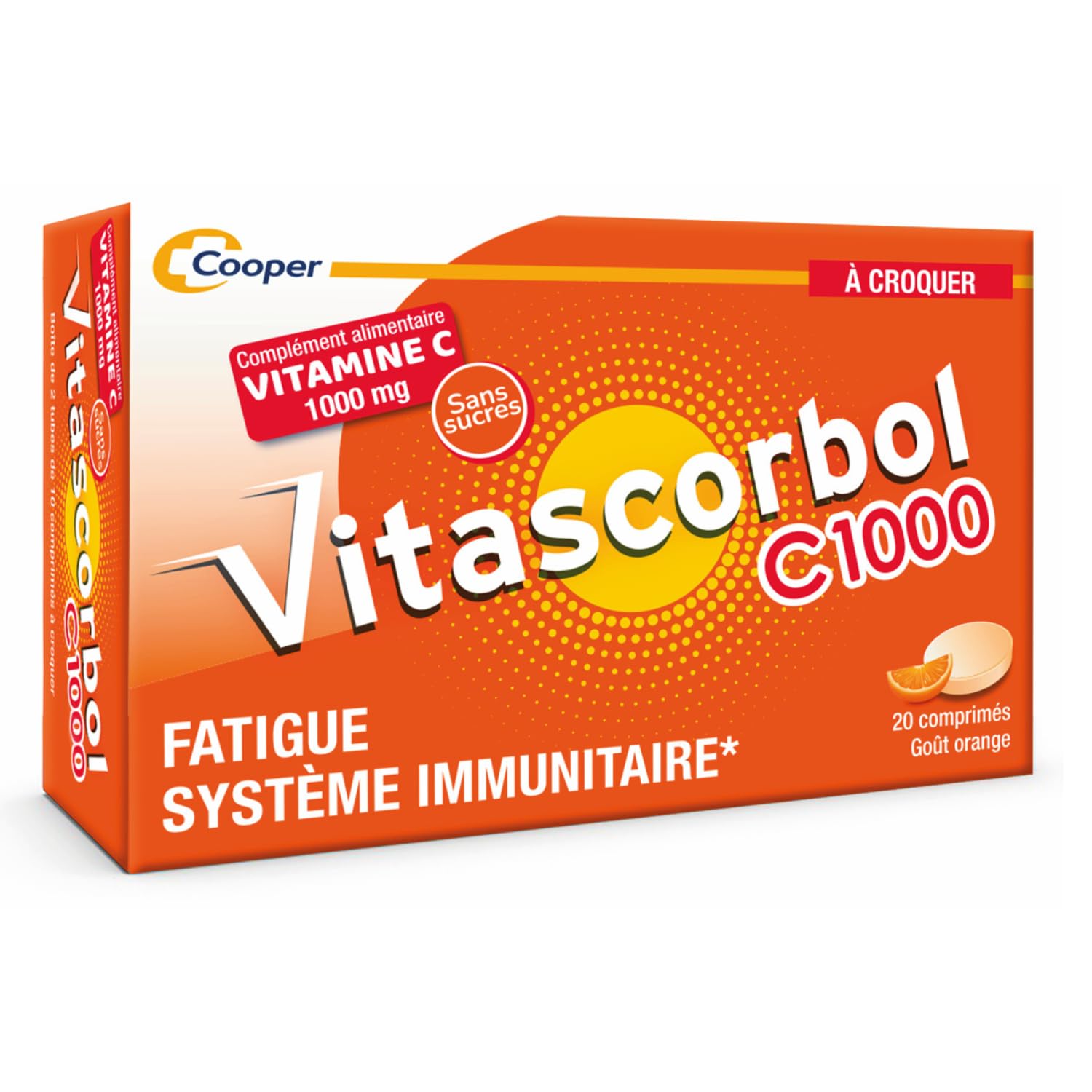 Vitascorbol Vitamine C 1000 mg - Comprimés à croquer au goût orange