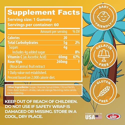 Miniatura 2 de KIDLIVITA Gomitas de vitamina C para niños con sabor a naranja natural, suplemento de apoyo inmunológico masticable con A, C y E sin OMG, sin