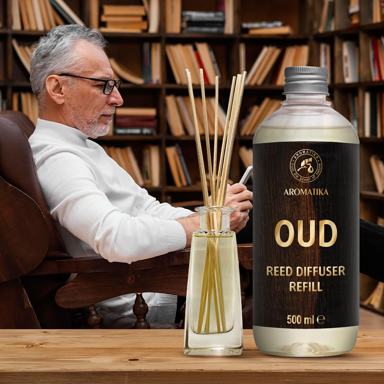 Recharge Diffuseur de Oud 500ml - Naturel Fragrance - Parfum boisé - Désodorisant - Aromathérapie - Parfum de Ambiance - Parfum Frais et de Longue Durée - Assainisseur de Air