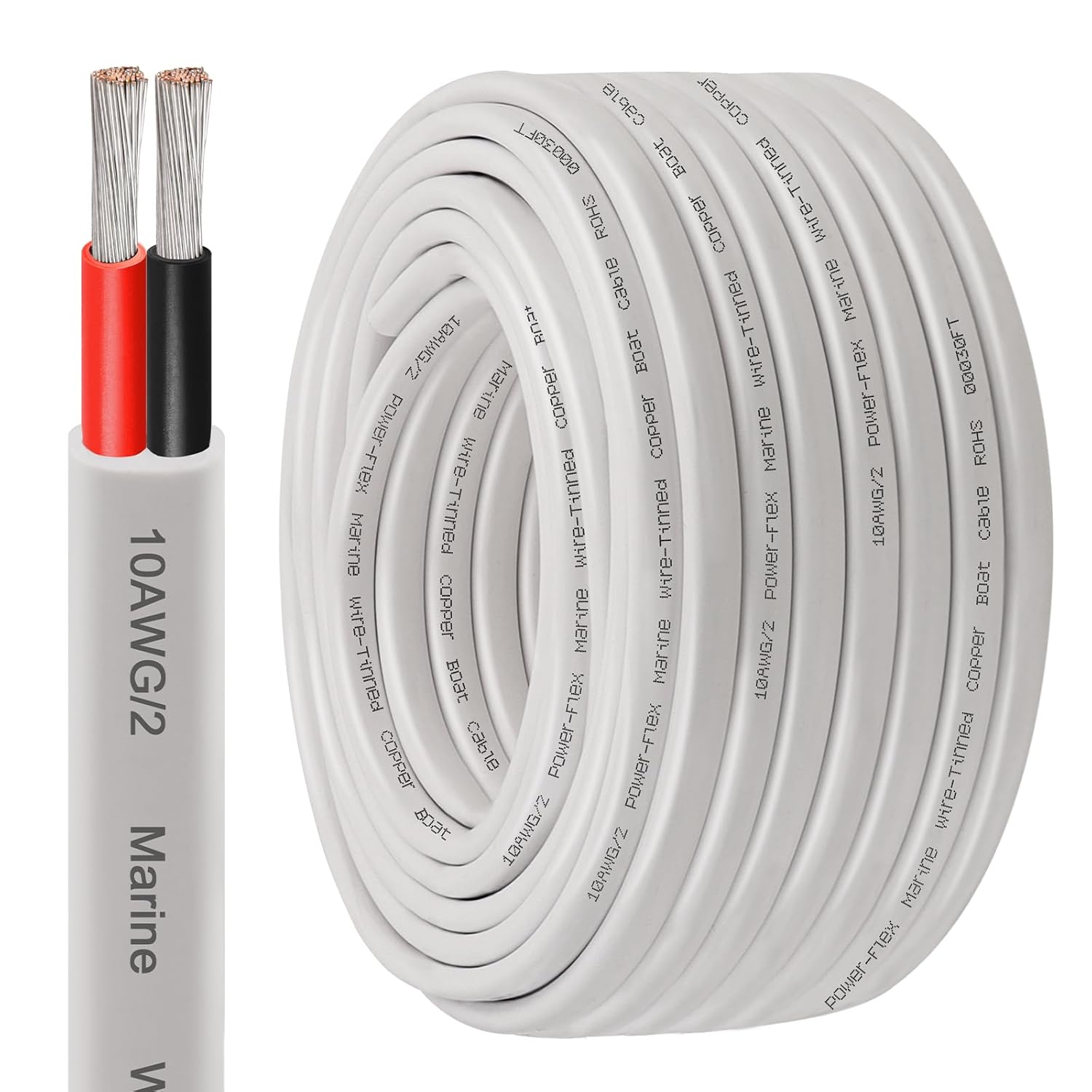 XRDS -RF 10 AWG Marine Wire 100FT, 2-Conductor (Red & Black) Duplex Marine Grade Boat Cable, High-Purity Tinned Copper Stranded Electrical Wire for Boats, Marine & Automotive - Flexible PVC Jacket