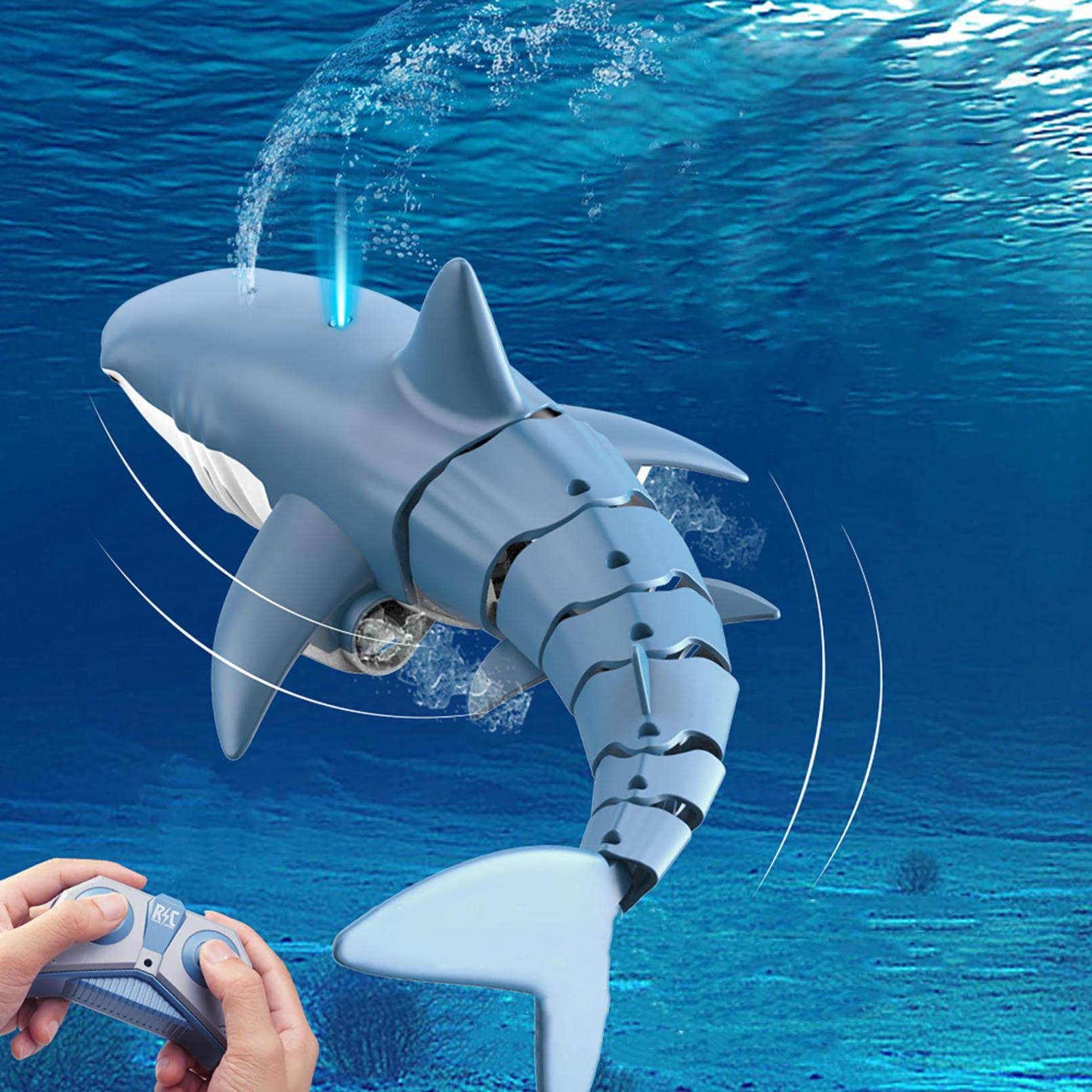 Remote Control Shark 2.4G High Simulation Shark Best Gift Pool Toys for Kids 3-12 Battery Rechargeable Shark Toy for Swimming 2.4GHz RC Boat for 5+ Year Old Boys & Girls (Blue)