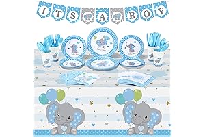 171 Pcs Elephant Baby Boy Shower Decorations-Blue Plates Napkins Cups
