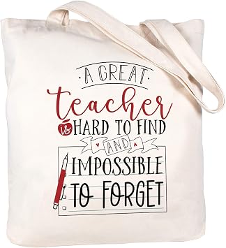 CARAKNOTS Teacher Appreciation Gifts, Ivory Teacher Tote Bag | Cotton Canvas Teacher Tote with Pocket, Work Bag for Women, End of Year, Retirement, Christmas and Farewell Gifts
