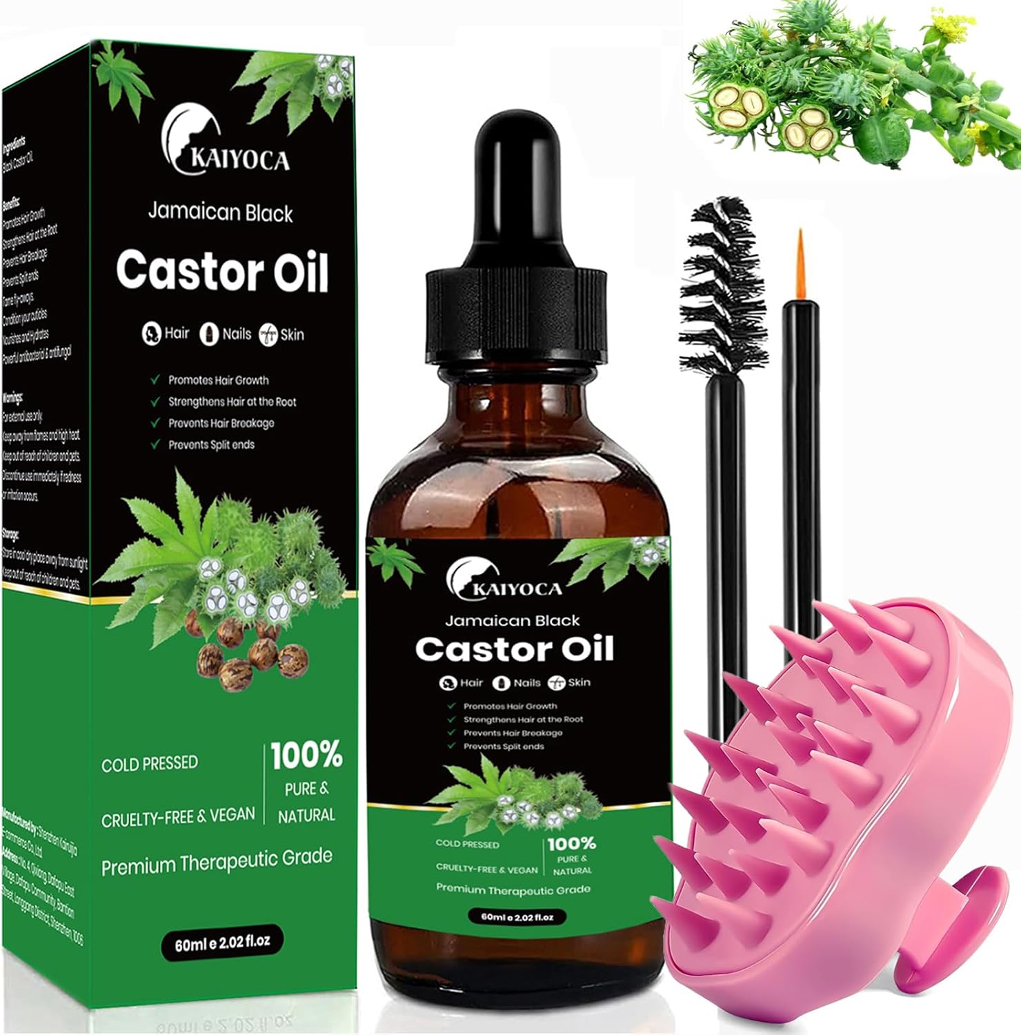Jamaican Black Castor Oil with Scalp Massager, Natural Premium Against Dry and Damaged Hair Loss for Women and Men, 60 ml Jamaican Black Castor Oil with Scalp Massager, Natural Premium Against Dry and Damaged Hair Loss for Women and Men, 60 ml