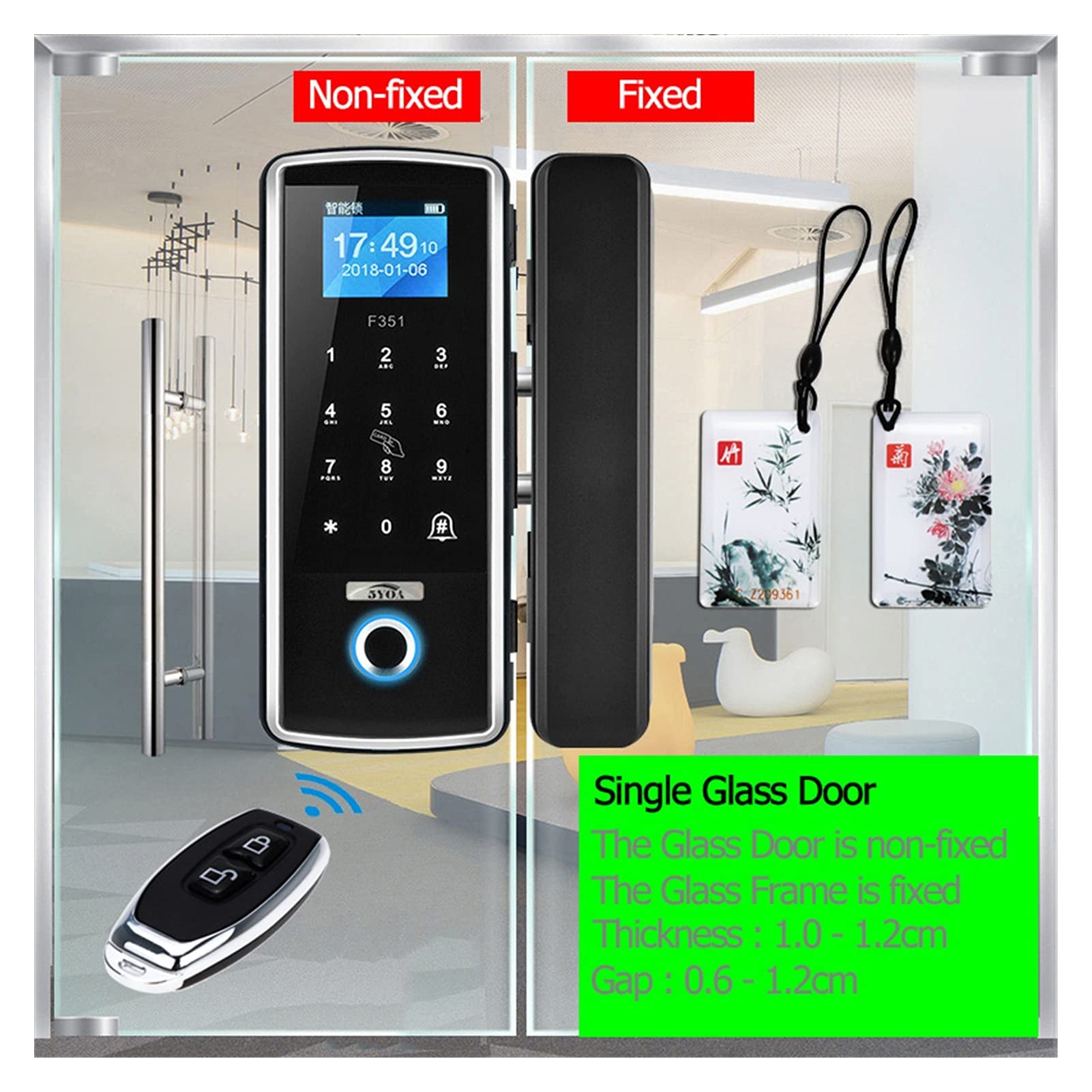 Smart Drzwi Lock Fingerprint Elektroniczny Digital Gate Otwieracz Elektryczny Biometryczny Palec Druku Szklana Karta Hasło(RC Single Glass)