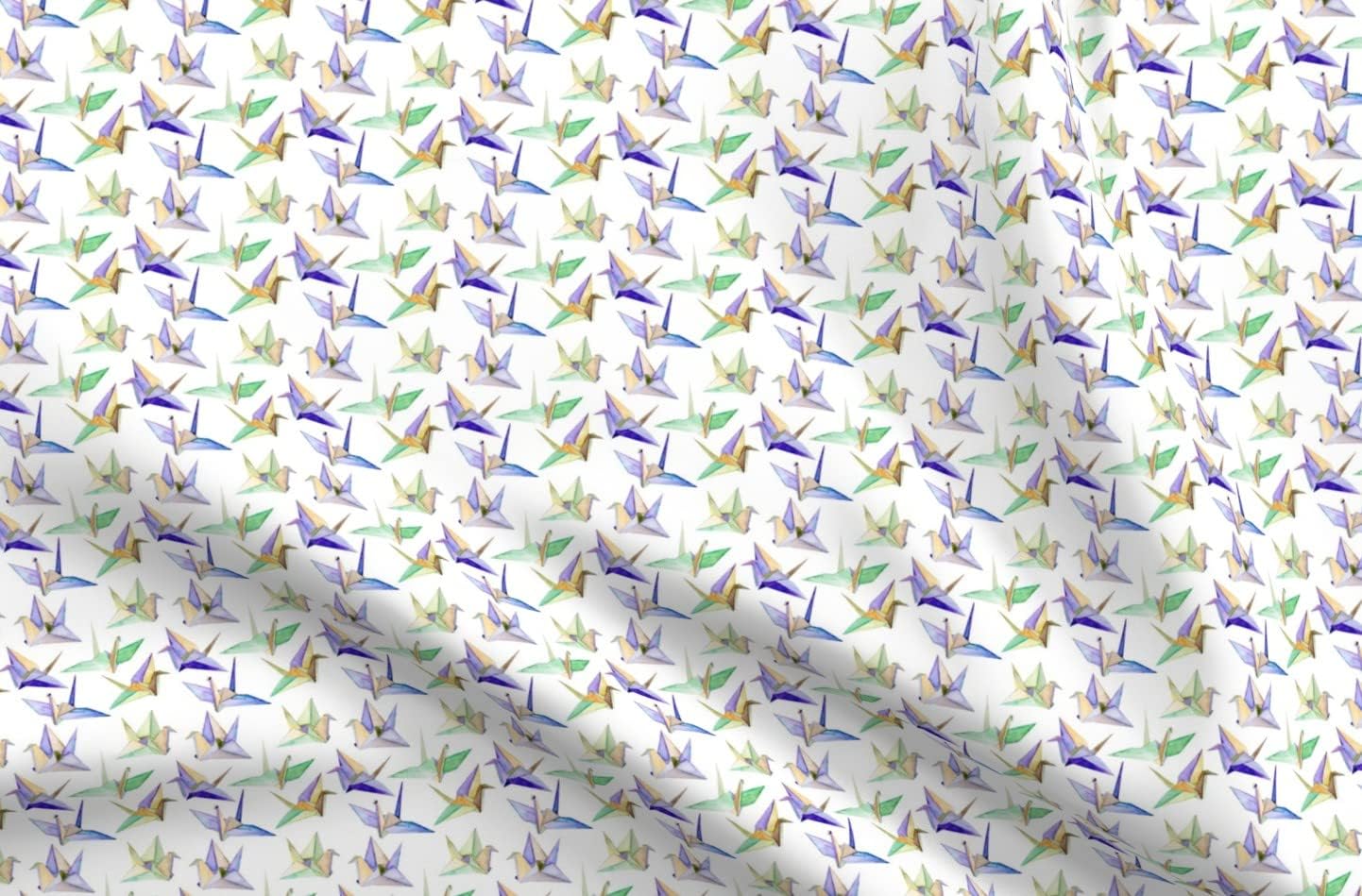 Spoonflower Fabric - Origami Cranes Small Birds Purple Japanese Watercolor Printed on Upholstery Velvet Fabric Fat Quarter - Upholstery Home Decor Bottomweight Apparel