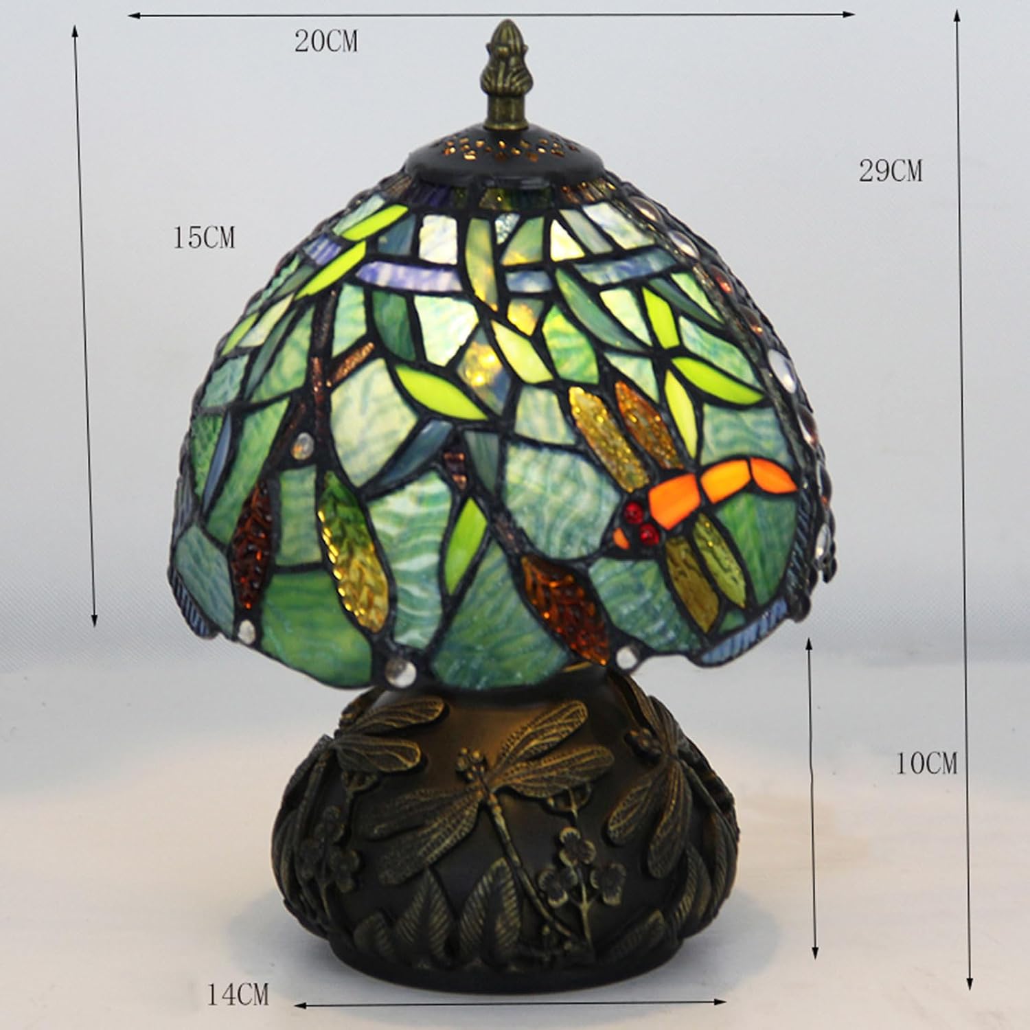 LEDティファニースタイルのテーブルランプトンボレトロ地中海装飾ライトE27カラーガラスLampshadeForナイトスタンドライト