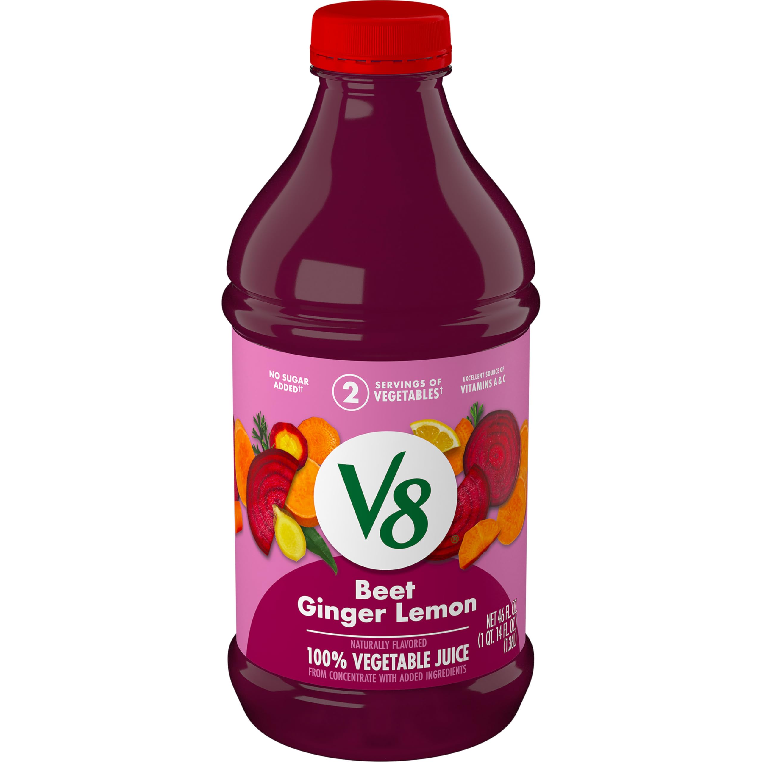 Beet Ginger Lemon 100% Vegetable Juice by V8 – 46 Fl Oz (Pack of 1), Beet Ginger Lemon, Model 200000028146