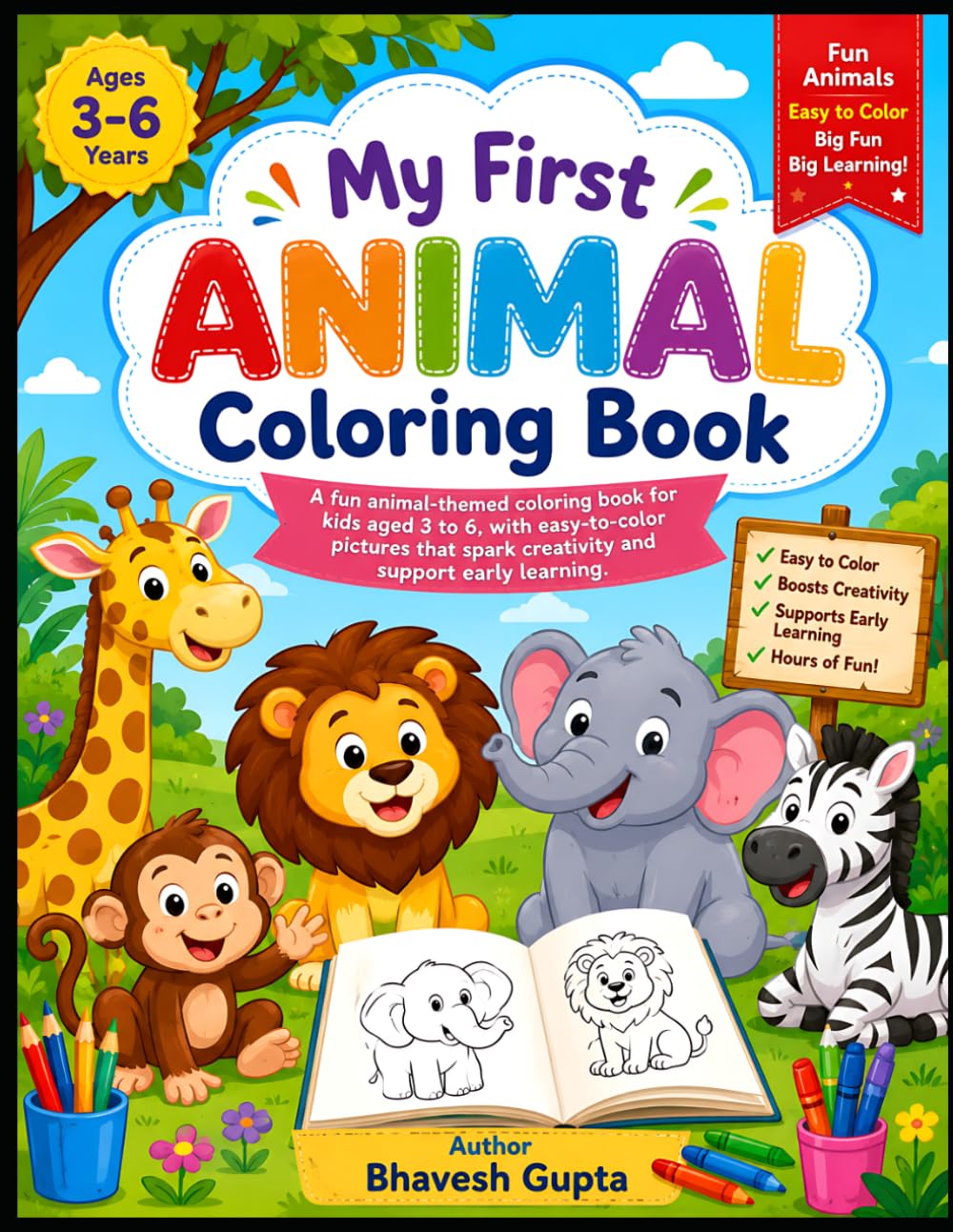 Cute Animals Coloring Book for Kids Ages 3–6: Fun and Easy Animal Coloring Pages for Toddlers and Preschoolers | Cute Zoo, Farm, Jungle, and Ocean Animals for Boys and Girls