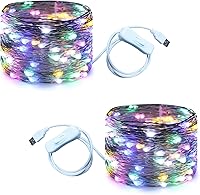 Vista 13 de RUICHEN Guirnalda de luces USB de 33 pies, 100 luces LED con interruptor de encendido/apagado (naranja, paquete de 2)