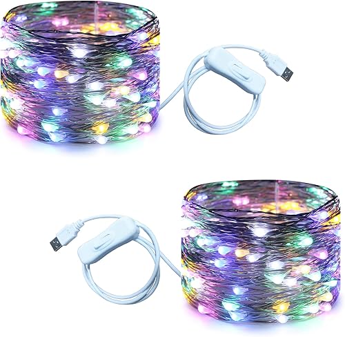 Miniatura 13 de RUICHEN Guirnalda de luces USB de 33 pies, 100 luces LED con interruptor de encendido/apagado (naranja, paquete de 2)