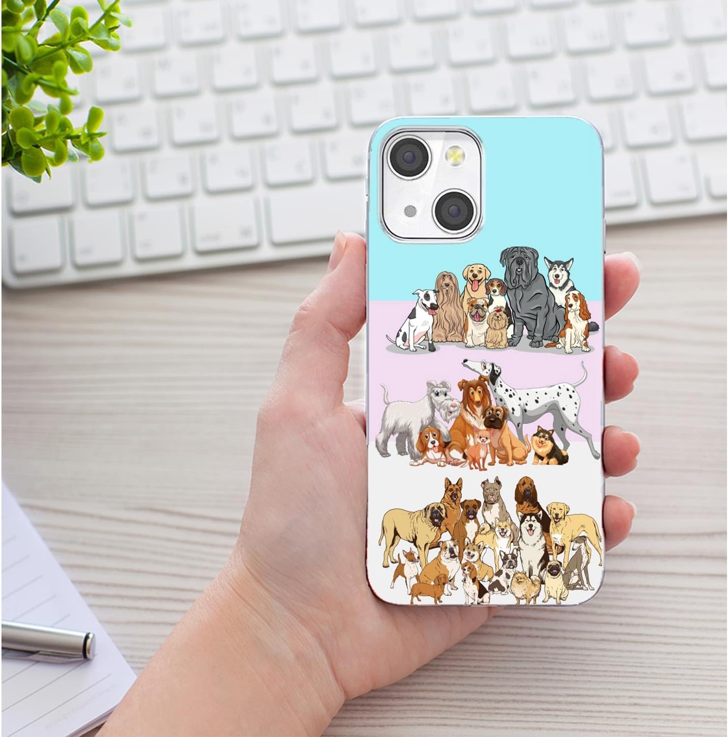 for iPhone 15 Case for Women Girl Men, Full Protective Shockproof Soft TPU Clear Slim Phone Cover Cases with Design for iPhone 15 6.1,Cute Cartoon Animal Pet Multi Breed Dog Puppy On Pink - Image 6