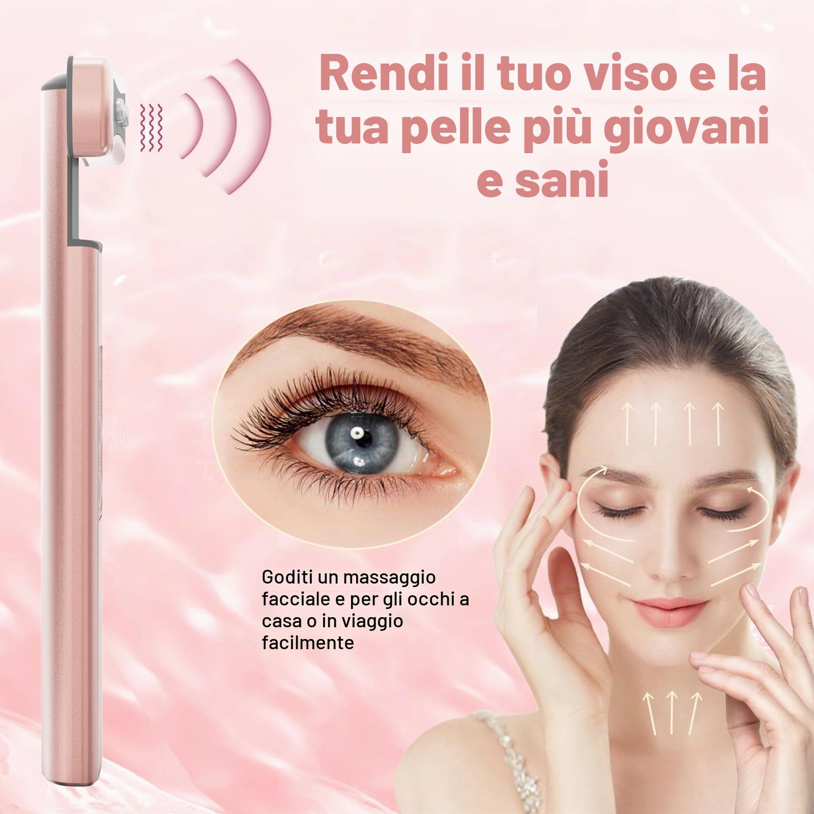 Terapia a luce rossa per viso, 6 in 1, attrezzatura per la terapia della luce a LED per la pelle, bacchetta per il viso con massaggiatore facciale, bacchetta per la cura della pelle, vibrazione