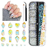 Vista 33 de 2052 piezas de pedrería dorada para uñas, 72 piezas de formas múltiples de cristal con base plana champán dorado + 1980 piezas de cuentas redondas