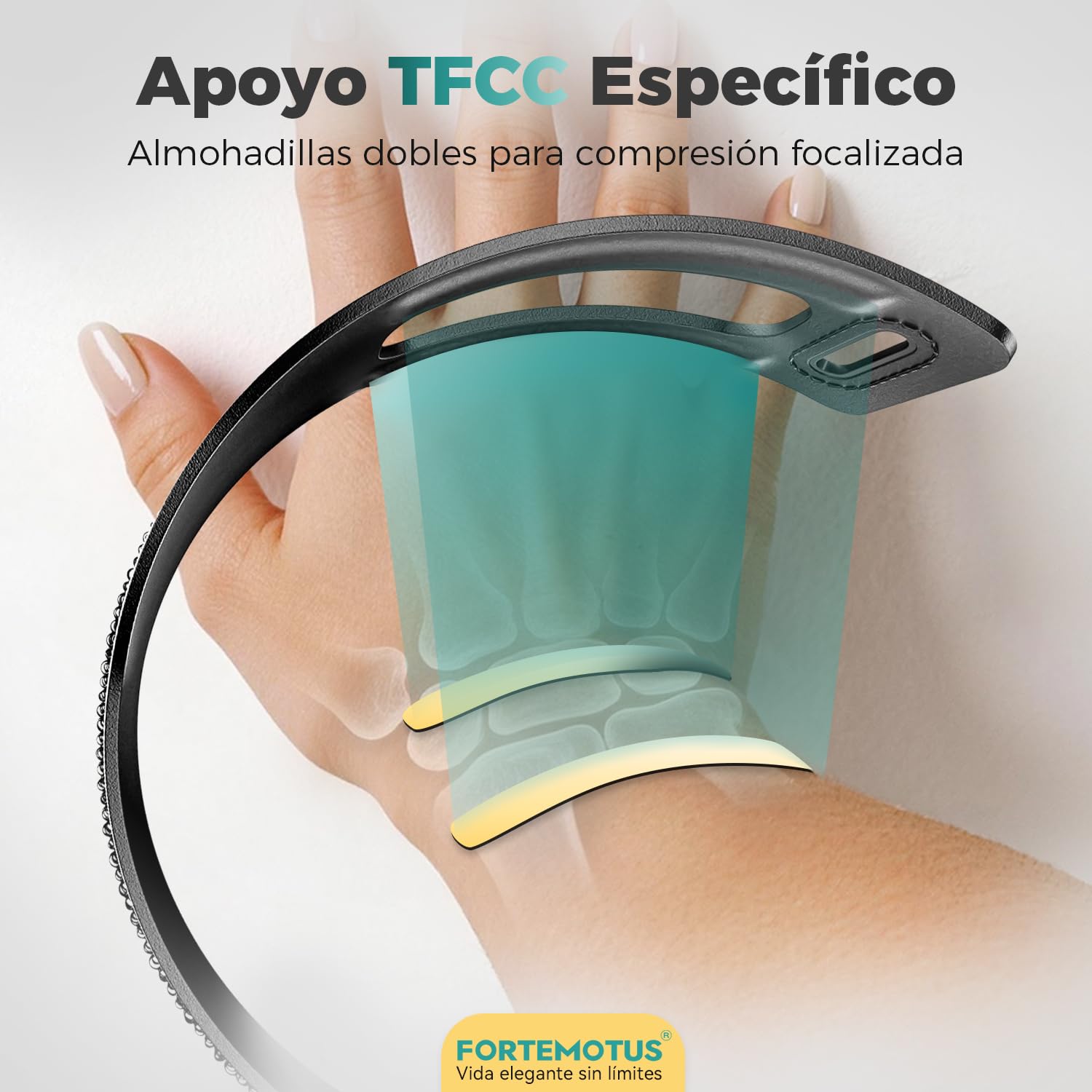 FORTEMOTUS Muñequera TFCC para Hombres y Mujeres, Soporte de Muñeca en Piel PU con Relleno Interno para Inestabilidad DRUJ y Dolor Ulnar, Ajustable para Mano Derecha e Izquierda, M