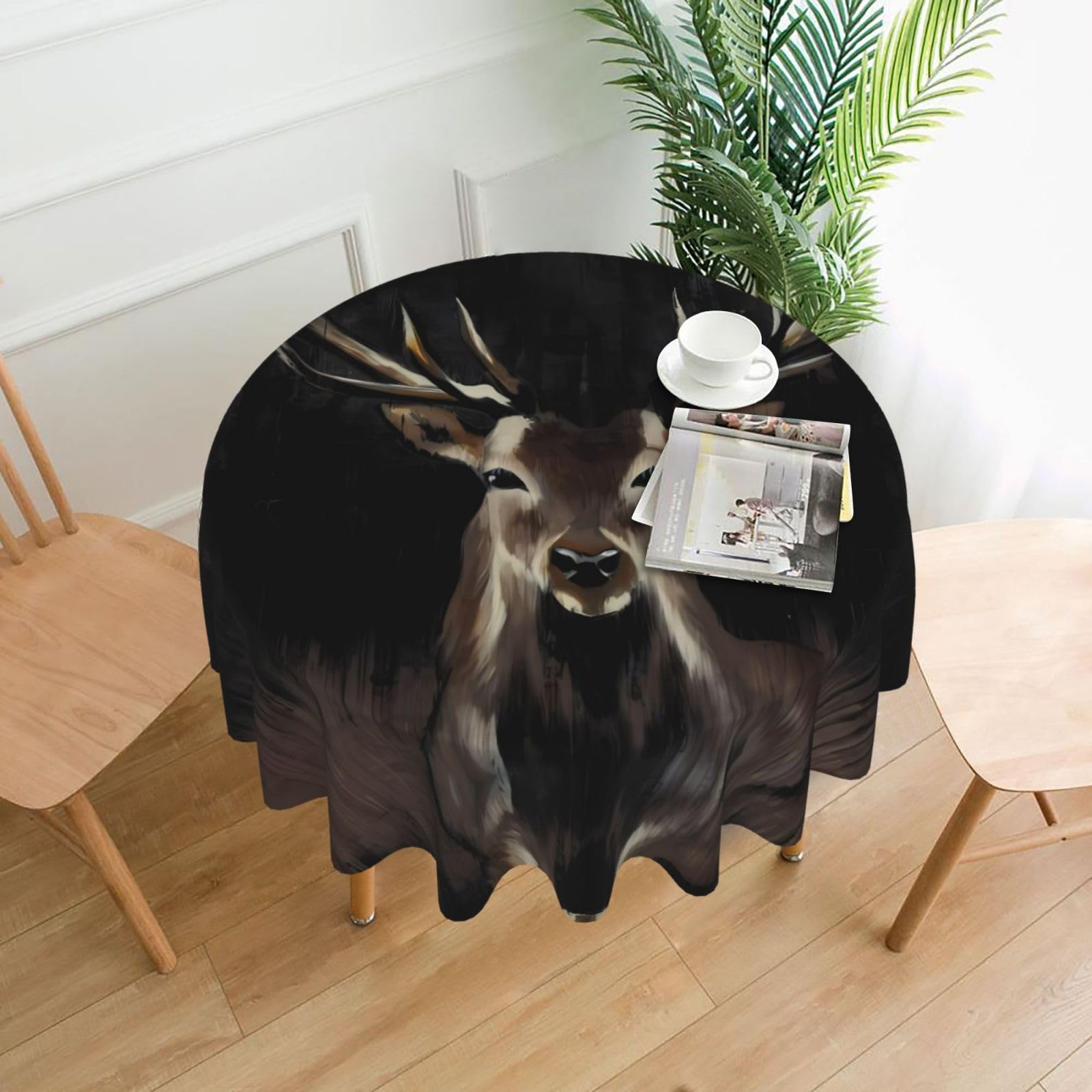 WHJSHOP deer Prints Round Table Throw 60 Inch – Waterproof Table Cover for Dining, Coffee Tables, Parties & More - Soft, Wrinkle-Resistant Table Layer