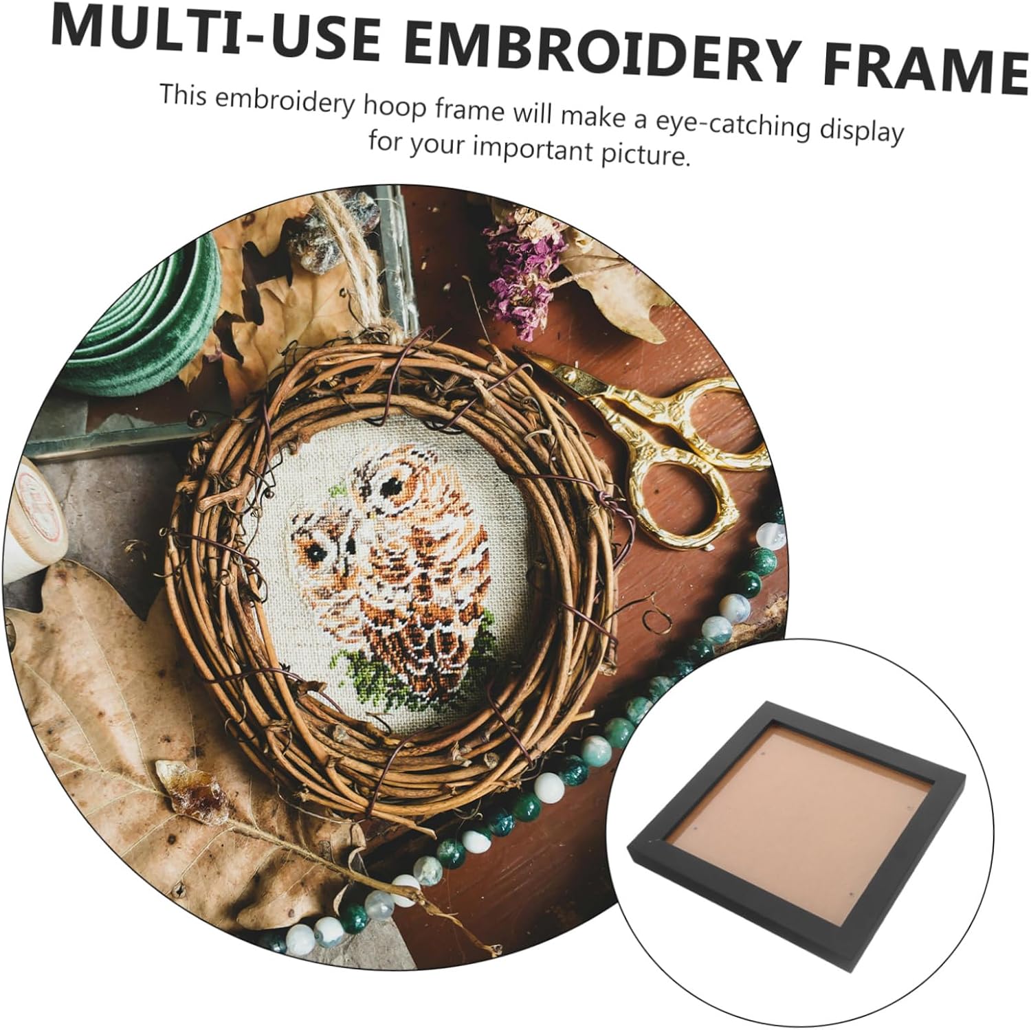 Embroidery Display Frame Square Cross Stitch Hoop for Wall Art Unique Home Decor for and Craft Projects Black