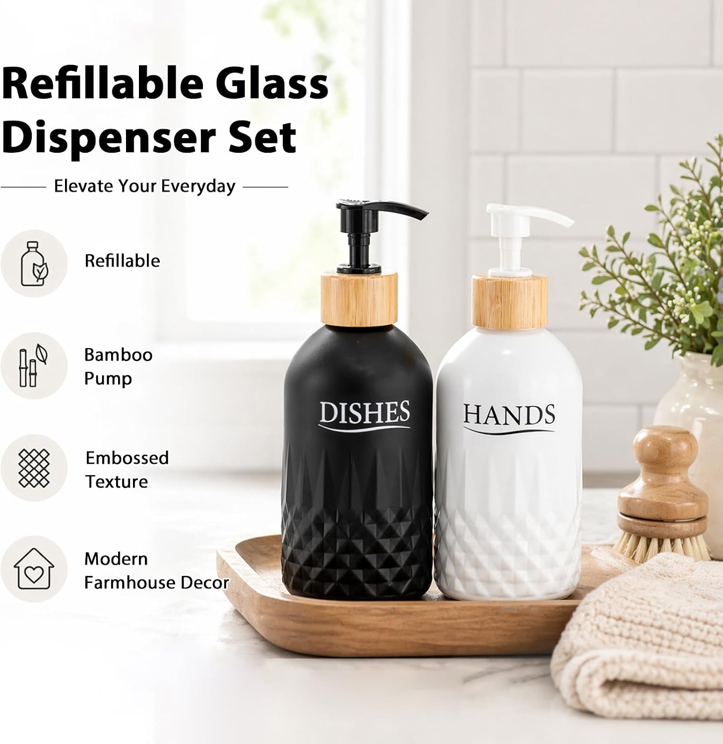 Glass Soap Dispenser Set, Refillable Dish Soap Pump Dispenser, Kitchen Bathroom Counter Shampoo Conditioner Dispenser (Pump Dispenser Only)