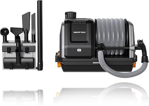 Giraffe Tools Grandstorm - Aspiradora retráctil para montaje en pared, aspiradora húmeda y seca con 6 boquillas para detalles de automóviles con