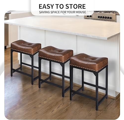 Miniatura 7 de Bar Stools Set of 2, Counter Height Bar Stools for Kitchen Counter, 24 Inch Saddle Barstools Kitchen Stools, Counter Height Stools for Bar, Kitchen,
