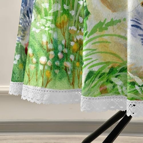 Miniatura 5 de OREZI Mantel redondo vintage de pollo y gallo en la hierba para el hogar, cocina, restaurante, mesa de comedor, mantel impermeable resistente a las