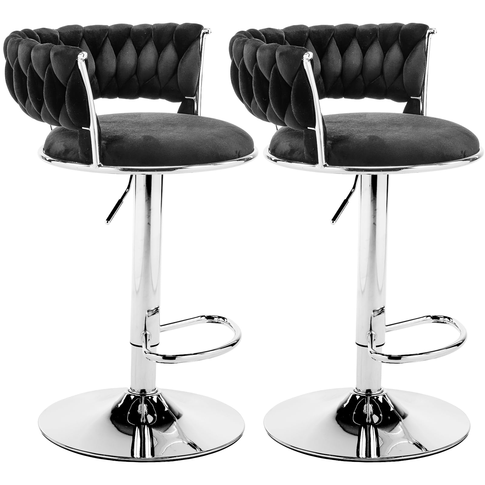 LEADZM Barhocker 2er Set, Barhocker Höhenverstellbar mit Samtsitz, Barstuhl 2er Set, Bar Stool, Küchenhocker, für Bar Küche Theke Café (Schwarz)