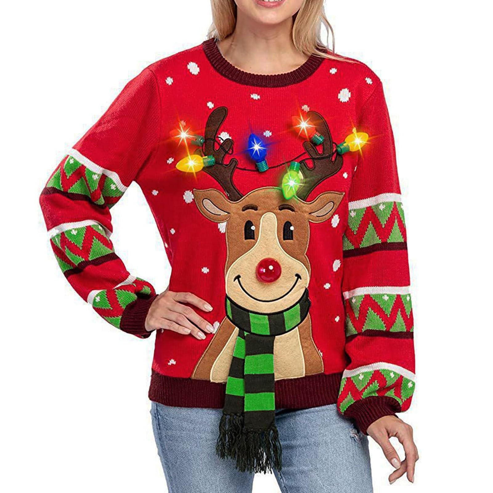 Maglione di Natale da Donna-Maglione Donna Cotone Top Natalizio da Donna Lavorato A Maglia all'Uncinetto con Scollo Tondo A Maniche Lunghe E Top in Maglione con