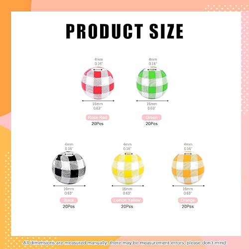 Miniatura 2 de Rustark Kit surtido de 100 cuentas de madera a cuadros de búfalo de 0.630 in, 5 colores, cuentas de madera redondas para manualidades naturales con