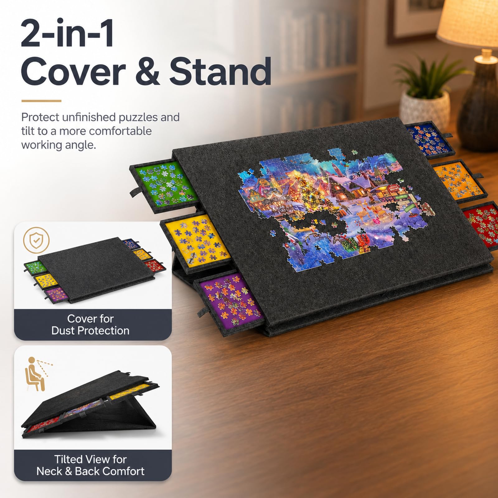 Table puzzle rotative 2000 pièces avec 6 tiroirs et couvercle