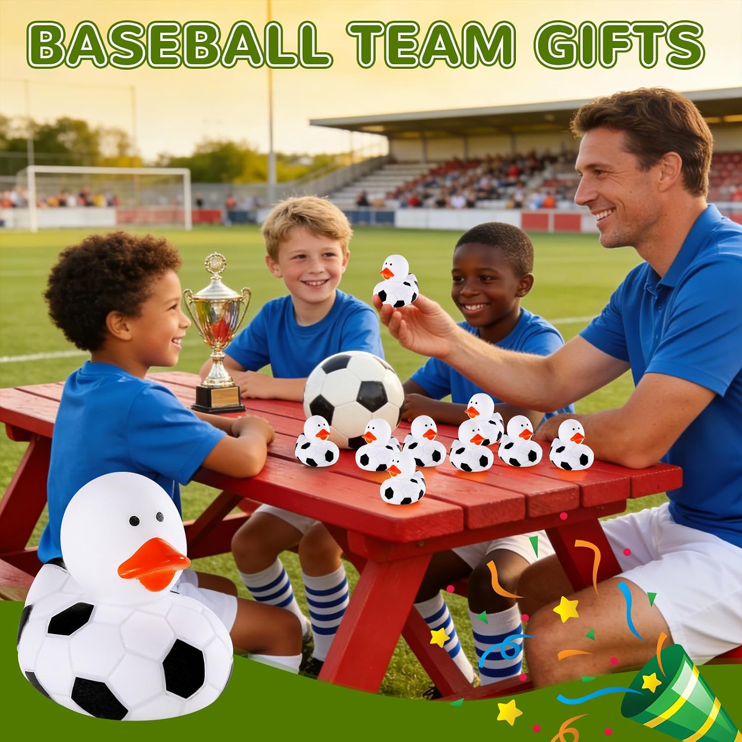 SCIONE 28 Pcs Football Rubber Ducks Bulk - 2 Inch 2026 World Soccer Party Favors- Small Rubber Duck Figurines for Kids Birthday Party Favors, School Classroom Rewards and Carnival Prizes image 3