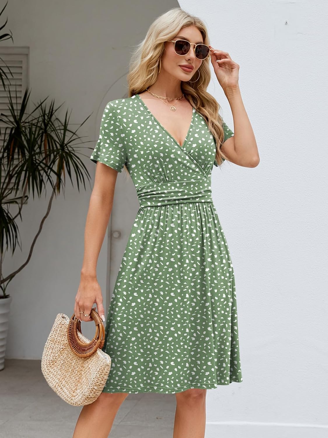 Naggoo Womens Summer Dresses for Women 2026 Spring Floral Short Sundress Short Sleeve Wrap V Neck Casual Dress with Pockets - Image 4