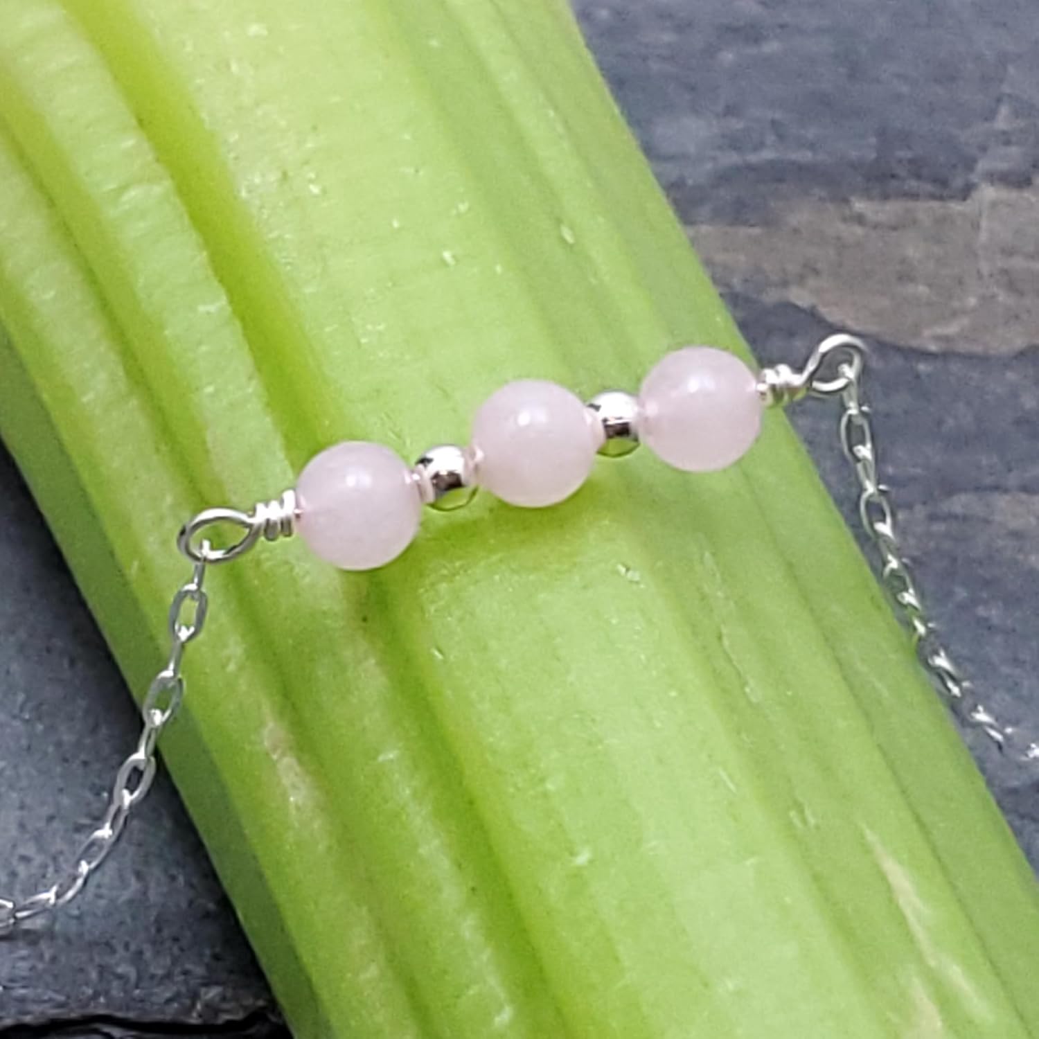 EnCharmed Sterling Silver Rose Quartz Delicate Choker, Handmade Minimal Dainty Gemstone Necklace, Adjustable Length 14-17 Inches - Image 3