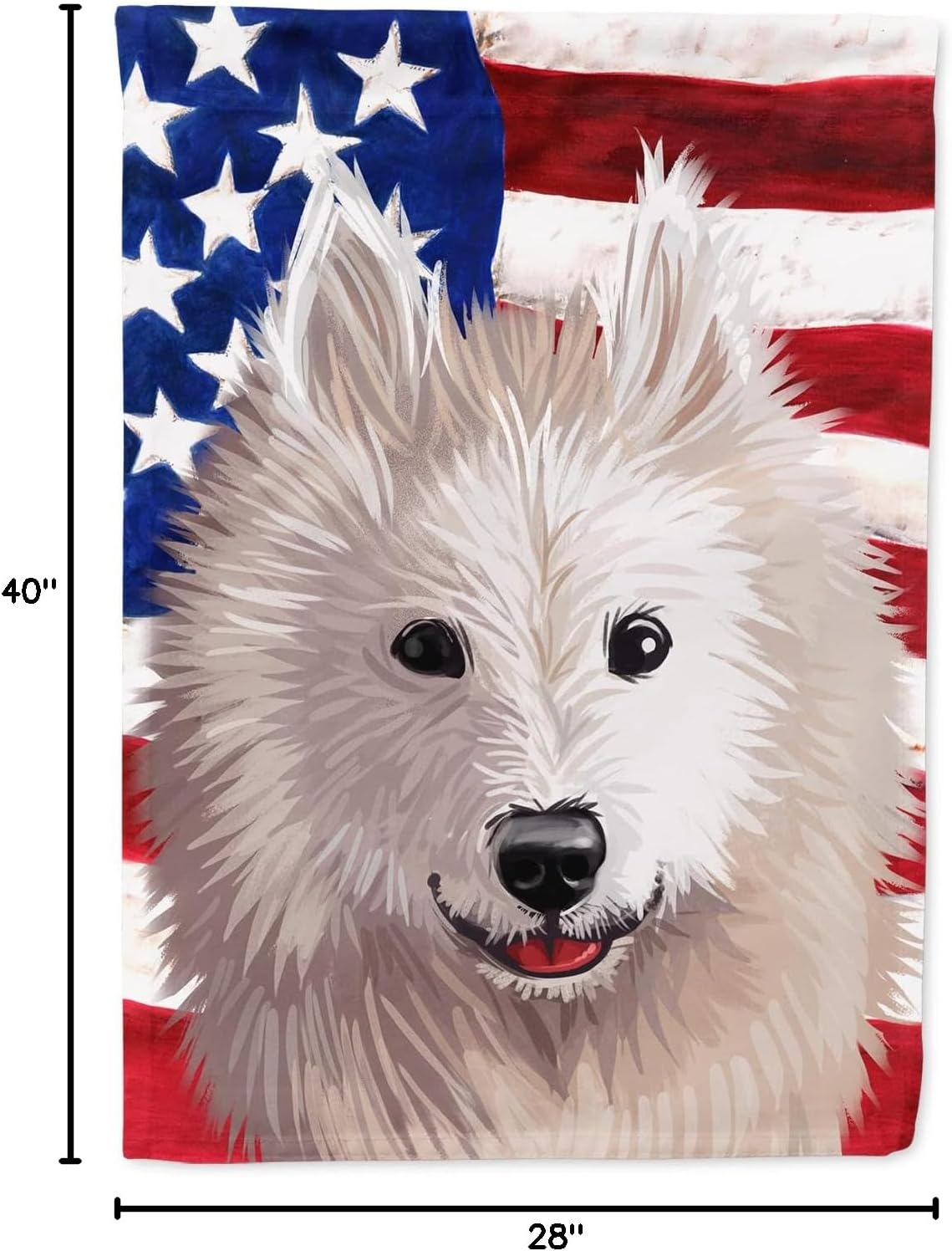 Caroline's Treasures CK6687CHF Samoyed Dog American Flag House Flag Large Porch Sleeve Pole Decorative Outside Yard Banner Artwork Wall Hanging, Polyester, House Size, Multicolor