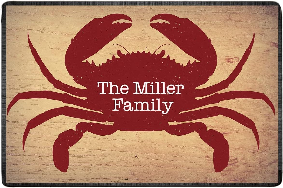 Personalized Welcome Crab Doormat - Custom Family Name Door Mat, Monogram Sea Animal Front Door Rug, Housewarming Party Accessories & Decorations for Inside Outside, Funny Decorative Gift Home Rugs