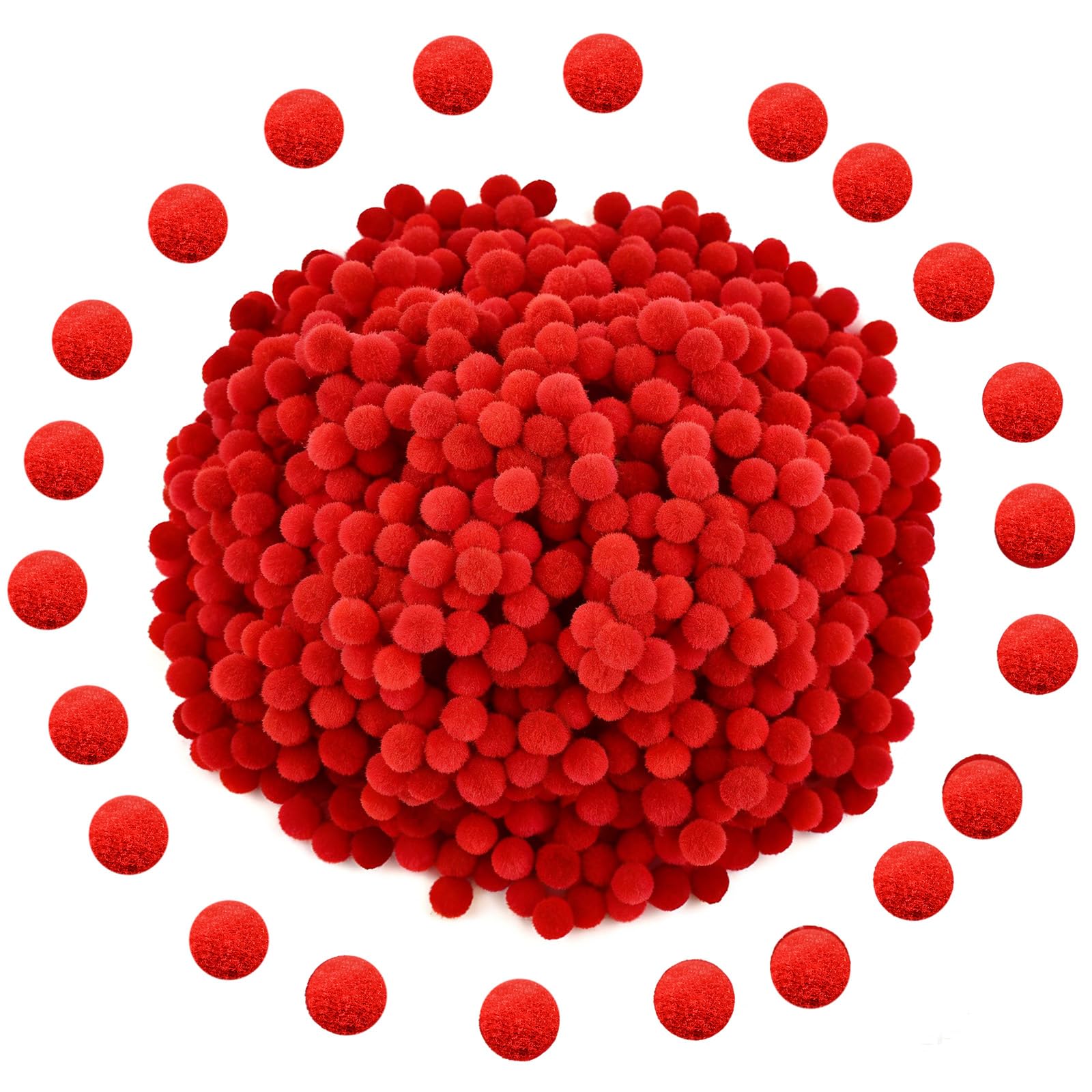 Bouiexye 1200 Pcs Pom Poms 1cm red Bulk DIY Mini Pom Poms for Crafts, Holiday Decorations, Home and Art Projects