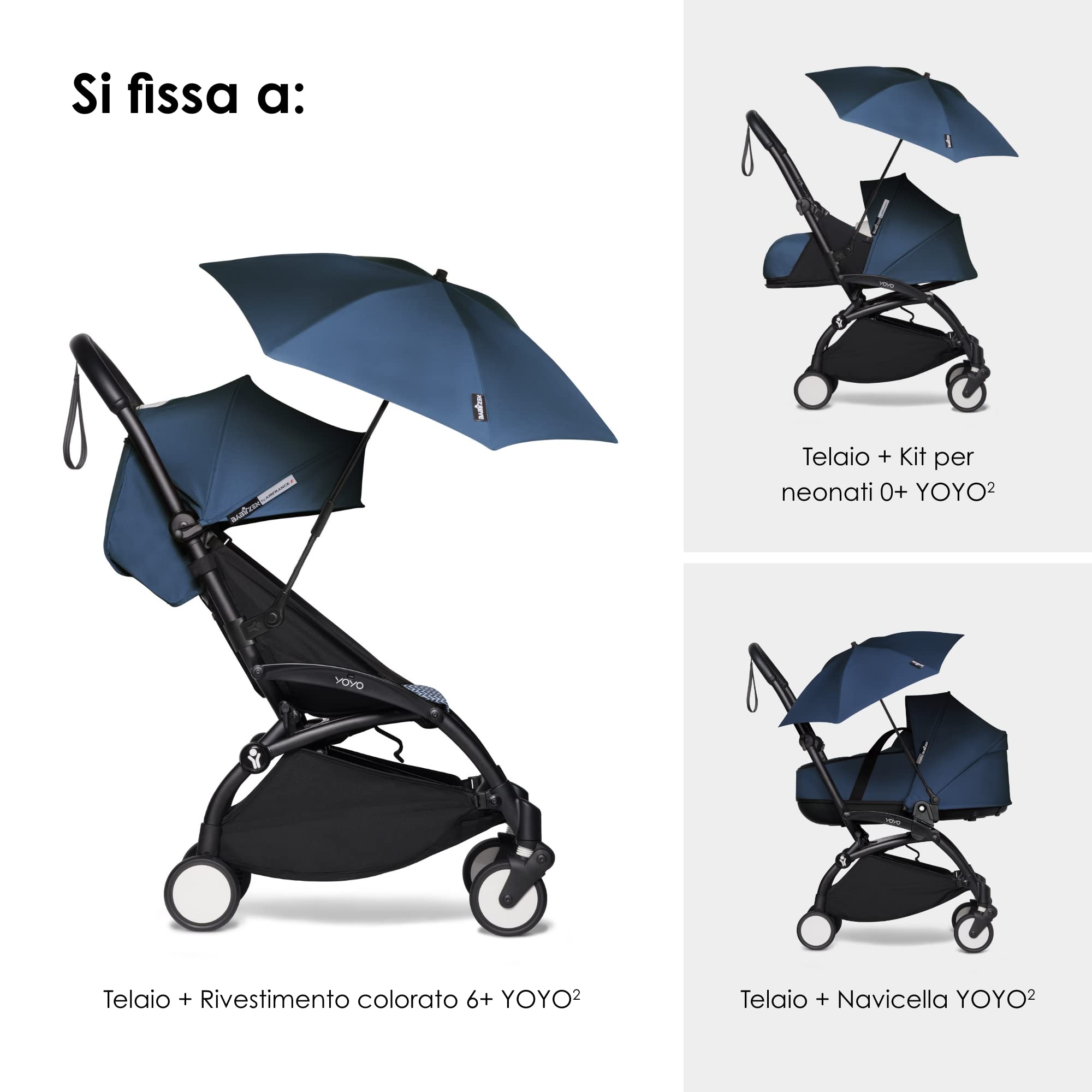 Babyzen Parasole YOYO, Navy Blue - Protezione UPF 50+ - Compatibile con il kit per neonati 0+, la navicella, il seggiolino per auto & il rivestimento colorato 6+