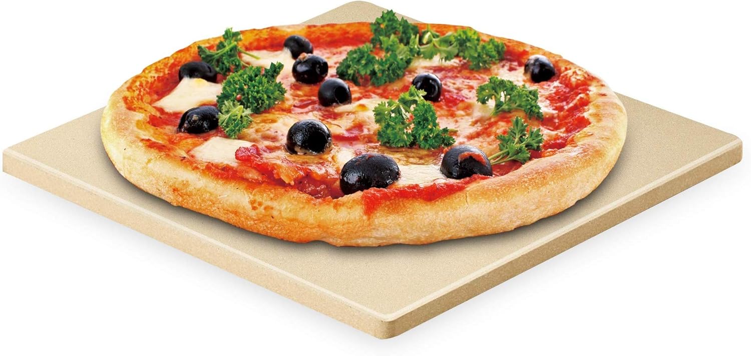 Cook N Home Pizza Grilling Baking Stone with Scraper, 16-Inch x 14-Inch Rectangular Heavy Duty Cordierite Bread Stone for Oven and Grill, Thermal Shock Resistant Ideal for Baking Crisp Crust Pizza