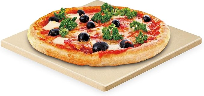 Cook N Home Pizza Grilling Baking Stone with Scraper, 16-Inch x 14-Inch Rectangular Heavy Duty Cordierite Bread Stone for Oven and Grill, Thermal Shock Resistant Ideal for Baking Crisp Crust Pizza