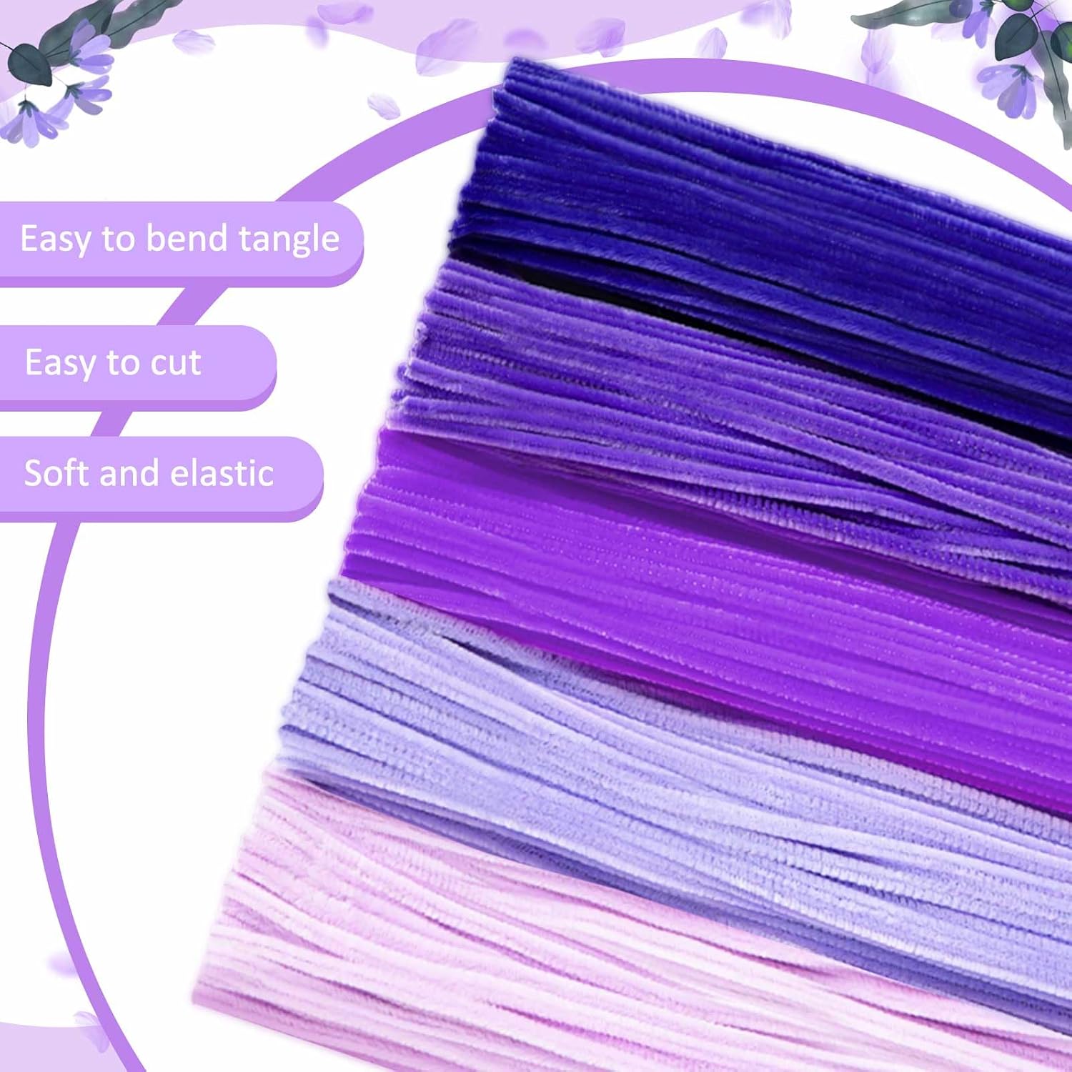 Peryiter 371 Pcs Pipe Cleaners Flowers Kit, Pipe Cleaners Chenille Stems Bulk with Floral Wire Gardening Tape Stamen, Fluffy Limpiapipas para Flores for DIY Mother's Day Decor(Purple)