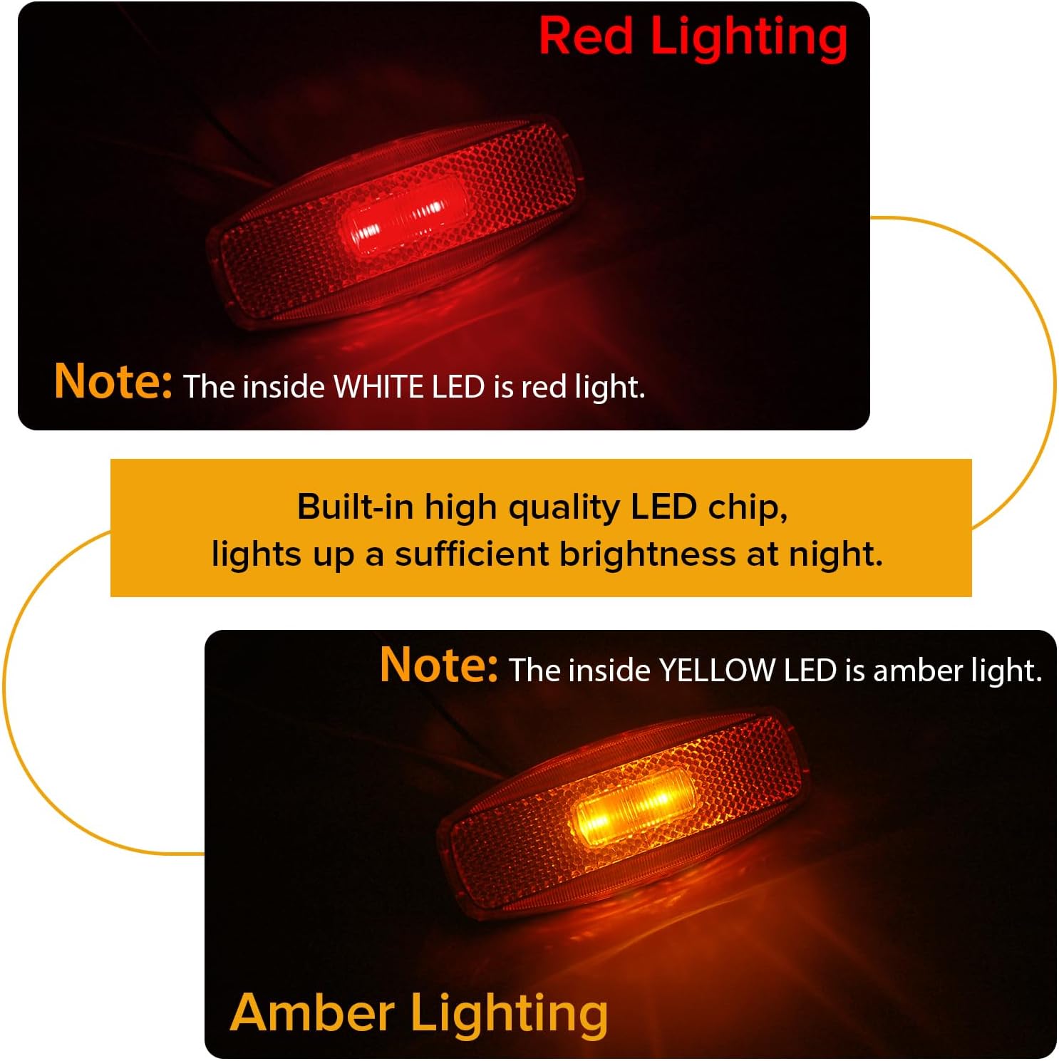 Trailer Marker LED Lights 12v RV Camper Clearance Light 6 Amber 6 Red Lighting 4.5x1.8inch Surface Mount