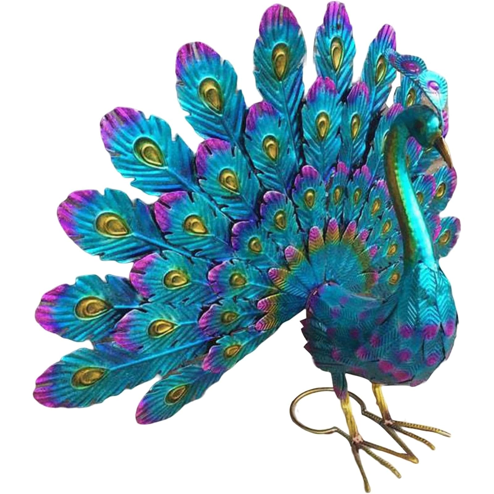 Estatuas de jardín de pavo real al aire libre, decoración de pavo real de metal azul, estatua de pavo real, estatua de arte de pájaros, estatua de jardín realista para decoración de césped, decoración