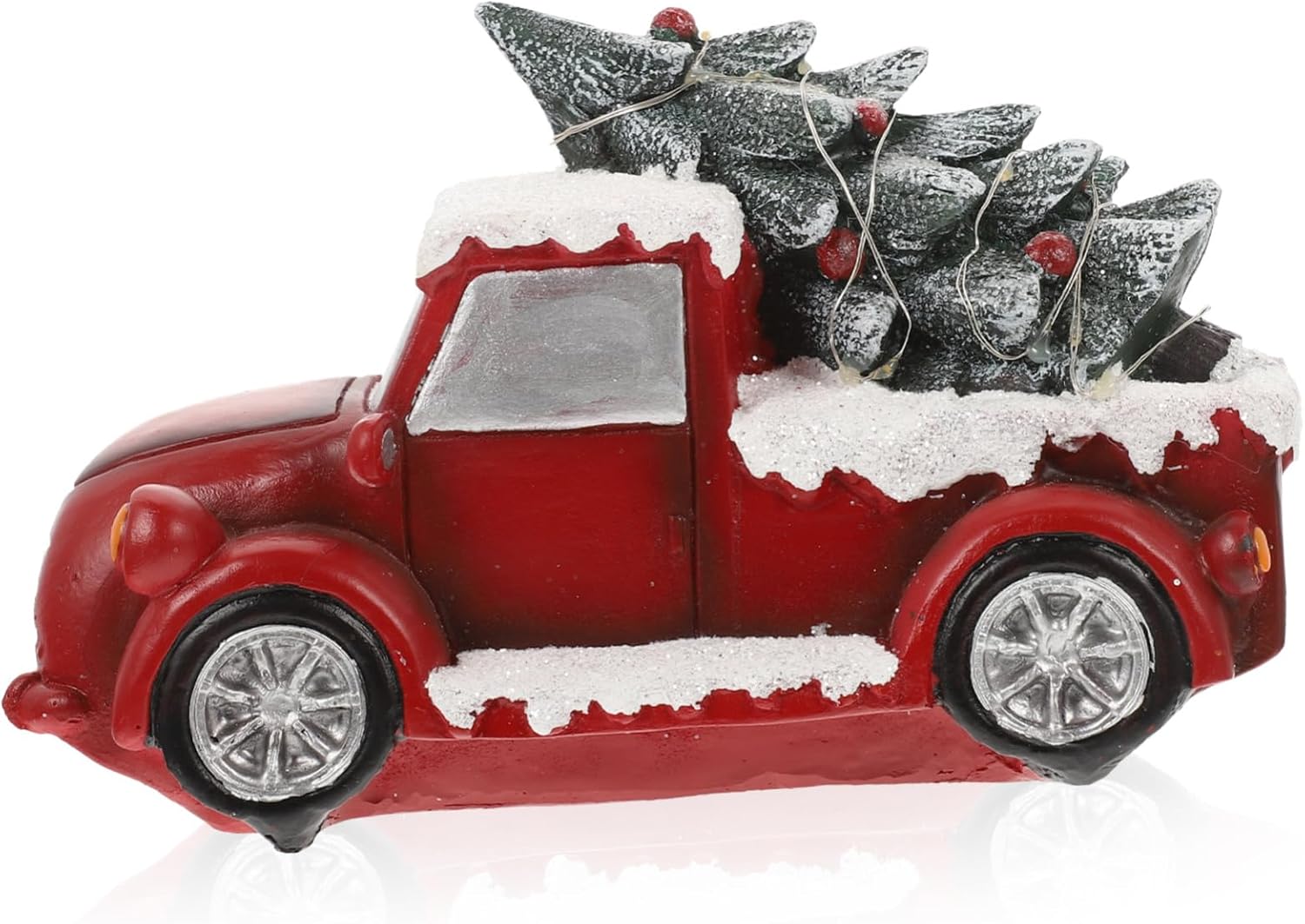 Alipis Red Truck Model with Led Lights Vintage Xmas Table Centerpiece Festive Resin Car Decoration for Christmas Home Indoor and Outdoor Holiday Decor