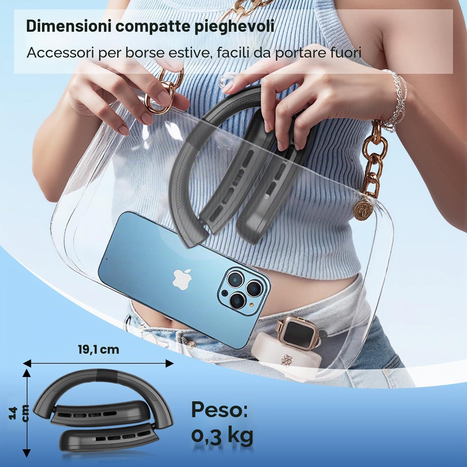 ChillGo - Ventilatore da collo senza pale da 5200 mAh, condizionatore per collo, ventilatore portatile ricaricabile, max 12 ore, 4 motori, pieghevole, ottimo regalo per uomo e donna, nero