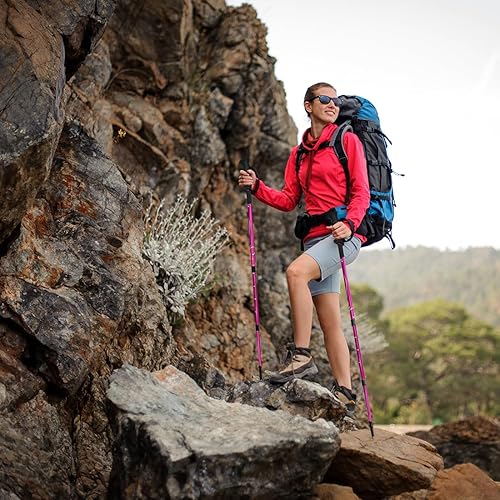 Miniatura 7 de Bastones de senderismo para senderismo, paquete de 2 unidades, antideslizantes, ajustables, plegables para senderismo o caminar, palos de aluminio