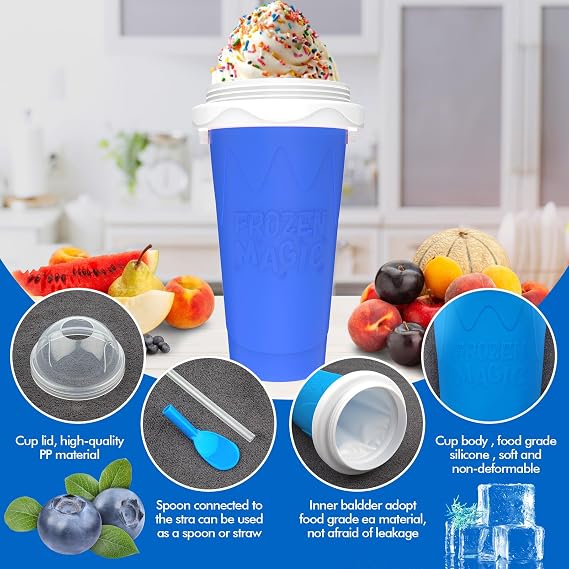 3PCS Slushie Maker Cup, Quick Frozen Magic Cups for Homemade Milk Shake Ice Cream Maker, Double Layer Squeeze Slushy Maker Cup, Birthday Gifts for Mom Dad , Kids,Friends,Family (Pink+Bule+Green)