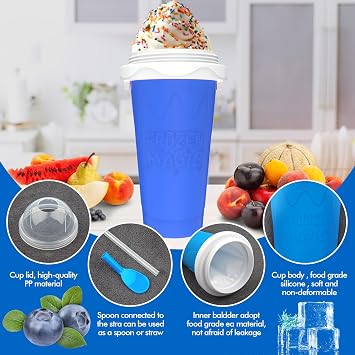 3PCS Slushie Maker Cup, Quick Frozen Magic Cups for Homemade Milk Shake Ice Cream Maker, Double Layer Squeeze Slushy Maker Cup, Birthday Gifts for Mom Dad , Kids,Friends,Family (Pink+Bule+Green)